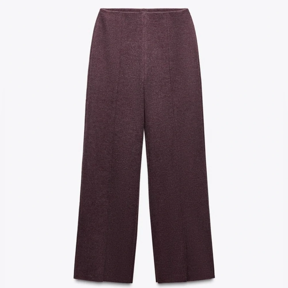 Zara NWT burgundy soft elastic waistband straight leg knit casual pants